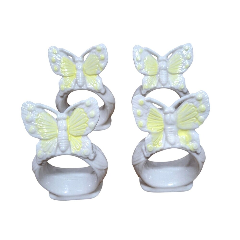 Set of 4 Ardalt White & Yellow Butterfly Napkin Rings Porcelain Made in Japan